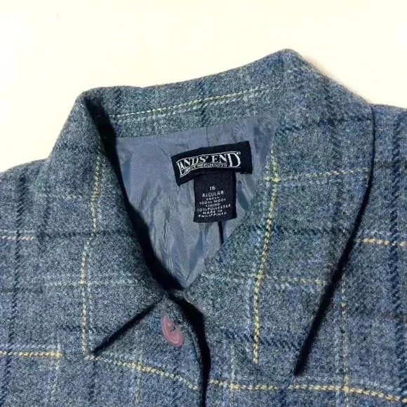Lands End 💯 Wool ladies Blue plaid Blazer. Size 16 - Picture 7 of 9